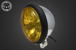 5.75インチLEDバルブベーツライト(マットブラックリム/メッキボディ)イエローレンズ仕様+各種ステーSET