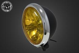 5.75インチLEDバルブベーツライト(メッキリム/マットブラックボディ)イエローレンズ仕様